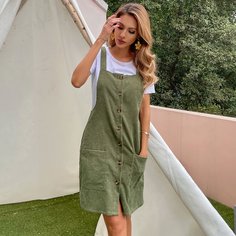 с карманами Одноцветный Институтский Платье Shein