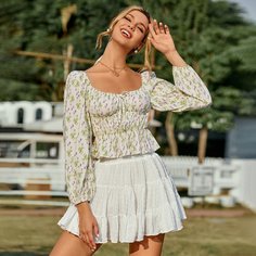 С оборками Цветочный Бохо Блузы Shein