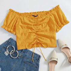 Топ на кулиске с открытыми плечами и оборками размера плюс Shein