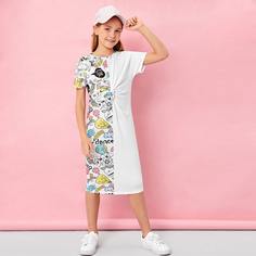 Платье с принтом и драпировкой для девочек Shein