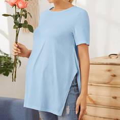 Maternity Однотонная футболка с разрезом Shein