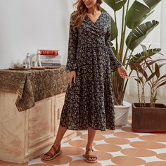 с оборками цветочный Повседневный Платье Shein