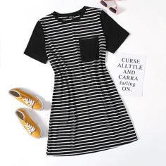 Карман Полосатый Повседневный Платья размер плюс Shein