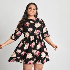 Цветочный Повседневный Платья размер плюс Shein