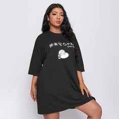 Мультяшный принт Повседневный Футболка размера плюс Shein