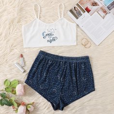 трикотажный Принт космос милый Пижама Shein