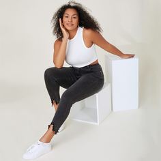 на пуговицах Одноцветный Джинсы размер плюс Shein