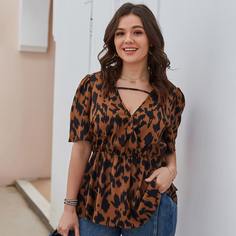 Блузка размера плюс с разрезом и принтом Shein