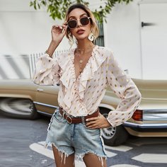 с оборками В горошек Элегантный Боди Shein