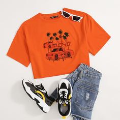 Тропический Повседневный Футболки Shein