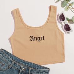 Вязаный короткий топ с текстовым принтом Shein