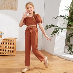 Пояс Ровный цвет Повседневный Комплекты для девочек Shein