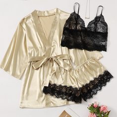 3 пакета комплект нижнего белья и атласный халат размера плюс Shein