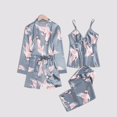 с поясом Животный Элегантный Комплект пижамы Shein