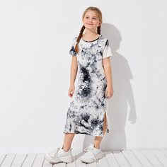 Платье с принтом тай дай и разрезом для девочек Shein