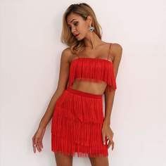 Короткий Топ С Бахромой И Юбка Shein