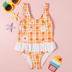 с оборками Цветочный милый Купальники для девочек Shein