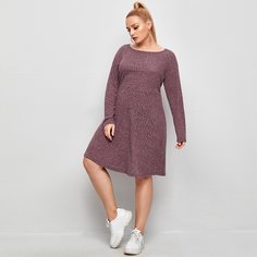 трикотажный Одноцветный Повседневный Платья размер плюс Shein