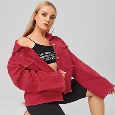 Джинсовая куртка размера плюс с карманом Shein
