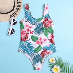 Слитный купальник с оригинальным принтом для девочек Shein