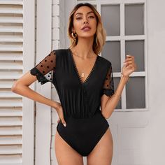 Боди с сетчатым рукавом Shein