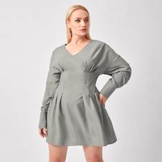 со сборками Одноцветный Повседневный Платья размер плюс Shein