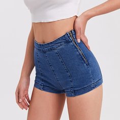 Застежка Одноцветный Джинсовые шорты Shein