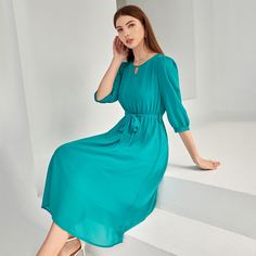 с поясом Одноцветный Повседневный Платье Shein