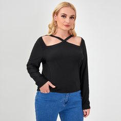 Длинная футболка размера плюс с разрезом Shein