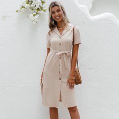 Платье с пуговицами и поясом Shein