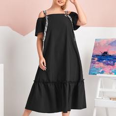 Платье размера плюс с открытыми плечами и текстовой лентой Shein