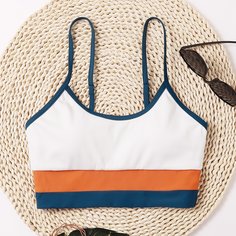 Контрастная отделка Контрастный цвет Спортивный Бикини-топ Shein