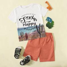 Шорты и топ с текстовым принтом для мальчиков Shein