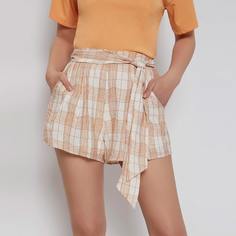 Шорты в клетку с поясом Shein