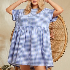 Пуговица Клетчатый Повседневный Платья размер плюс Shein