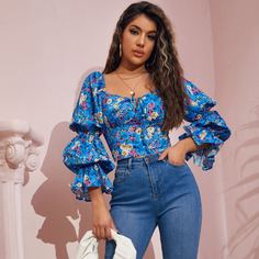 Топ с цветочным принтом и узлом Shein