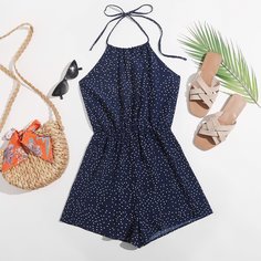 Открытая спина В горошек Бохо Комбинезоны Shein