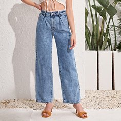 Широкие джинсы с кружевной отделкой и высокой талией Shein