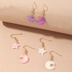 Серьги-подвески в форме звезды и луны для девочек 3 пары Shein