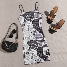 Волнистый край Лозунг Повседневный Платье Shein