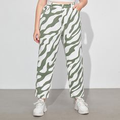 на пуговицах Принт Джинсы размер плюс Shein