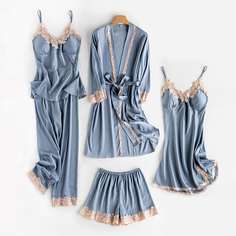 с поясом Контрастный цвет Элегантный Комплект пижамы Shein