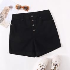 Однотонные прямые джинсовые шорты размера плюс Shein