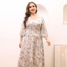 Цветочный Повседневный Платья размер плюс Shein