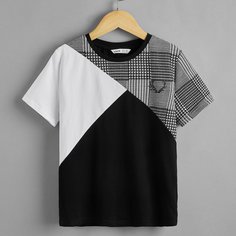 Контрастная футболка в клетку для мальчиков Shein