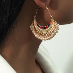 Серьги-кольца с бахромой и искусственным жемчугом Shein