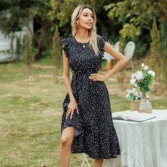 Платье в горошек с оборками Shein