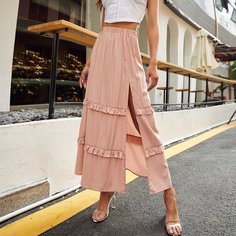 с оборками Одноцветный Бохо Юбки Shein
