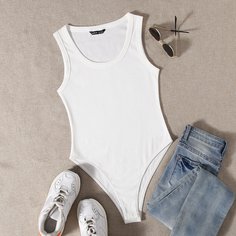Однотонное боди с U-образным воротником Shein