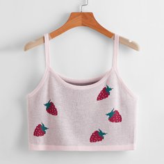 Короткий трикотажный топ с рисунком клубники Shein